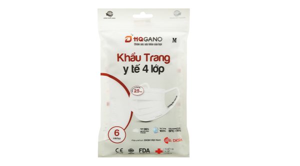 Khẩu trang y tế HQ Gano 4 lớp màu trắng gói 6 cái