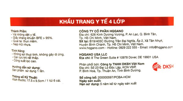 Khẩu trang y tế HQ Gano 4 lớp màu trắng gói 6 cái