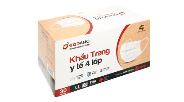 Khẩu trang y tế HQGano 4 lớp màu trắng hộp 30 cái