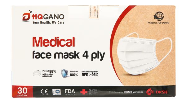 Khẩu trang y tế HQGano 4 lớp màu trắng hộp 30 cái