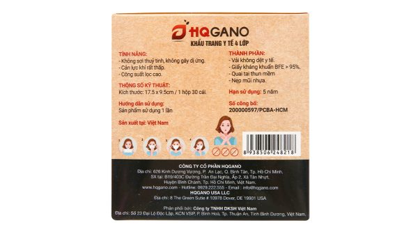 Khẩu trang y tế HQGano 4 lớp màu trắng hộp 30 cái