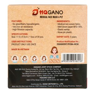 Khẩu trang y tế HQGano 4 lớp màu trắng hộp 30 cái