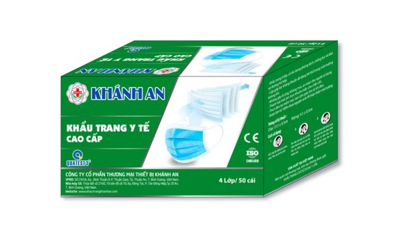 Khẩu trang y tế Khánh An 4 lớp màu xanh hộp 50 cái