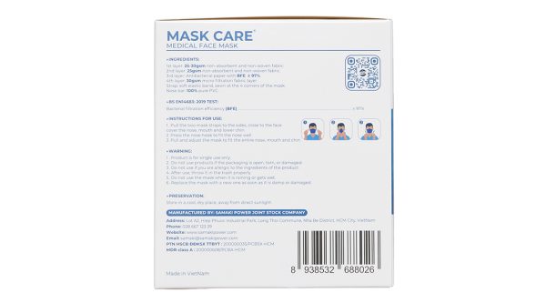 Khẩu trang y tế Mask Care 4 lớp màu trắng hộp 50 cái