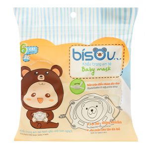 Khẩu trang y tế trẻ em Bísou Baby mask họa tiết gấu gói 6 cái