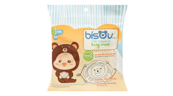 Khẩu trang y tế trẻ em Bísou Baby mask họa tiết gấu gói 6 cái