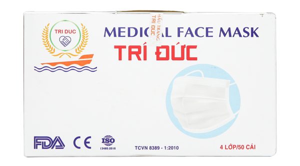 Khẩu trang y tế Trí Đức 4 lớp màu trắng hộp 50 cái