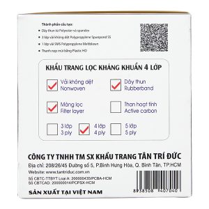 Khẩu trang y tế Trí Đức 4 lớp màu trắng hộp 50 cái