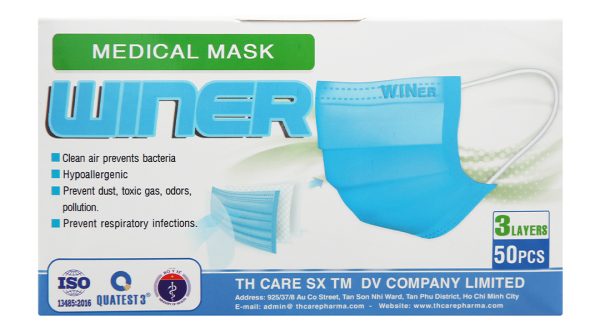 Khẩu trang y tế Winer 3 lớp màu xanh hộp 50 cái