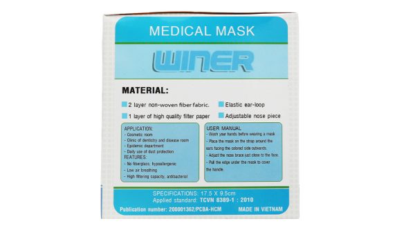 Khẩu trang y tế Winer 3 lớp màu xanh hộp 50 cái