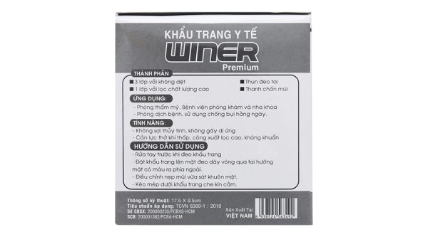 Khẩu trang y tế Winer 4 lớp màu xám hộp 50 cái