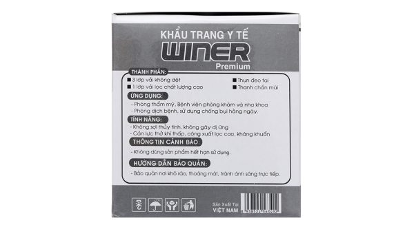 Khẩu trang y tế Winer 4 lớp màu xám hộp 50 cái