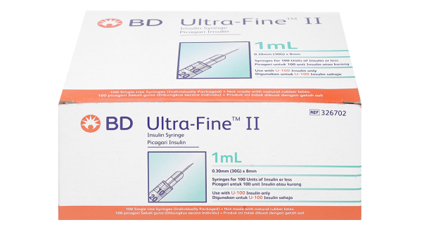 Bơm kim tiêm Insulin BD Ultra-Fine II 30G x 8mm (1ml/100U) hộp 100 cái