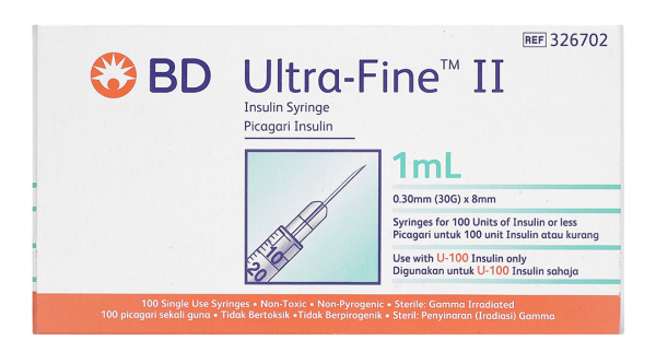 Bơm kim tiêm Insulin BD Ultra-Fine II 30G x 8mm (1ml/100U) hộp 100 cái