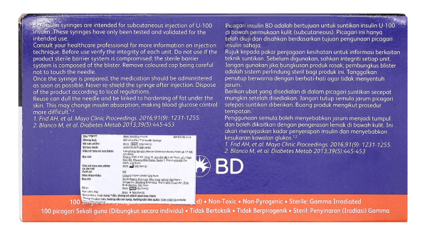 Bơm kim tiêm Insulin BD Ultra-Fine II 30G x 8mm (1ml/100U) hộp 100 cái