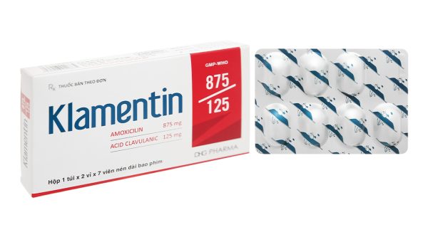 Klamentin 875/125 trị nhiễm khuẩn đường hô hấp trên và dưới (2 vỉ x 7 viên)