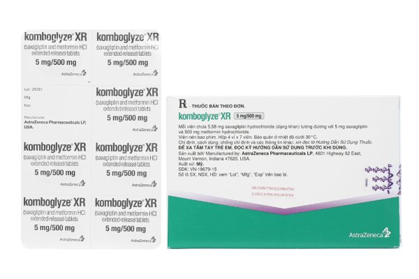 Komboglyze XR 5mg/500mg trị đái tháo đường (4 vỉ x 7 viên)