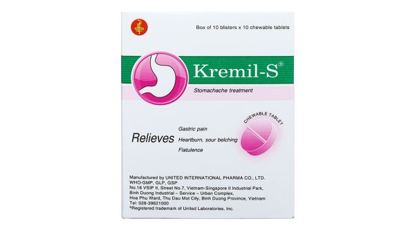 Viên nhai Kremil-S làm dịu các triệu chứng đầy hơi, đau dạ dày (10 vỉ x 10 viên)