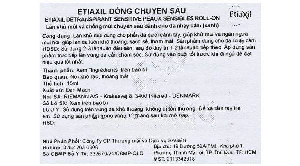 Lăn khử mùi Etiaxil giúp khử mùi hôi dưới cánh tay cho da nhạy cảm chai 15ml