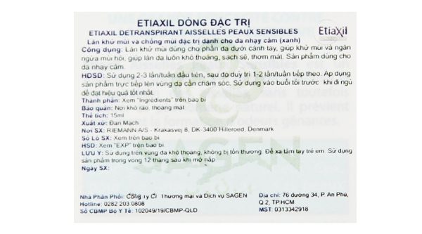 Lăn khử mùi Etiaxil giúp khử mùi hôi dưới cánh tay cho da nhạy cảm chai 15ml