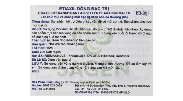 Lăn khử mùi Etiaxil giúp khử mùi hôi dưới cánh tay cho da thường chai 15ml