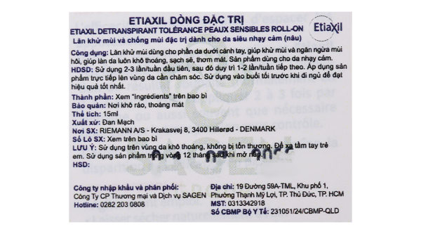 Lăn khử mùi Etiaxil giúp khử mùi hôi dưới cánh tay cho da siêu nhạy cảm chai 15ml