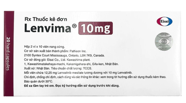 Lenvima 10mg điều trị ung thư tuyến giáp, ung thư tế bào gan, thận (2 vỉ x 10 viên)