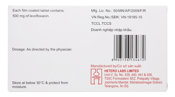 Levin-500 điều trị nhiễm khuẩn nhẹ, vừa hoặc nặng (3 vỉ x 10 viên)
