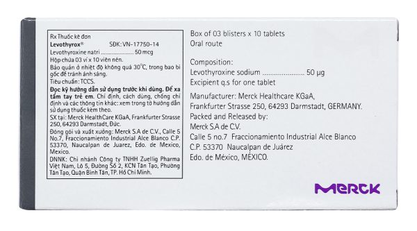 Levothyrox 50mcg trị bệnh lý tuyến giáp (3 vỉ x 10 viên)