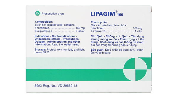 Lipagim 160 điều trị tăng Lipid máu (3 vỉ x 10 viên)
