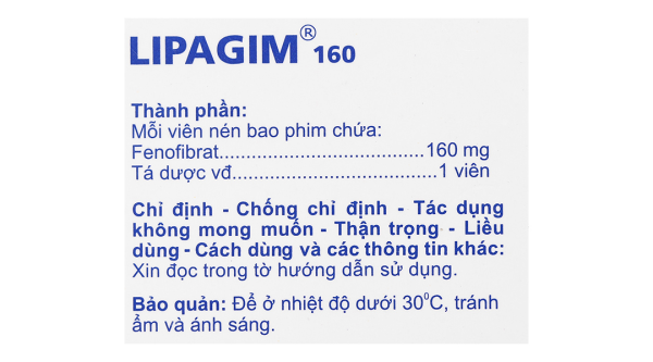 Lipagim 160 điều trị tăng Lipid máu (3 vỉ x 10 viên)