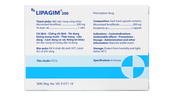 Lipagim 200 trị tăng mỡ máu như tăng Triglycerid, tăng Lipid hỗn hợp (3 vỉ x 10 viên)