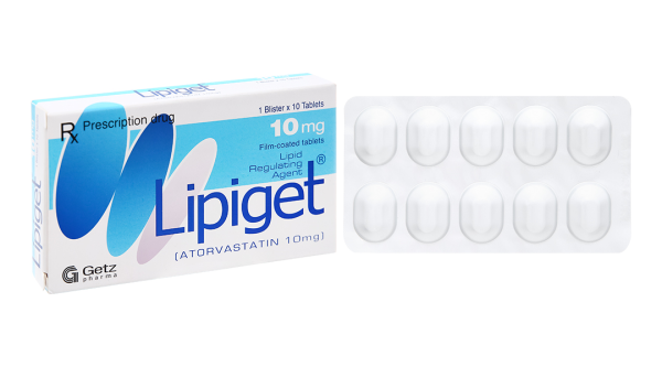 Lipiget 10mg trị rối loạn mỡ máu (1 vỉ x 10 viên)