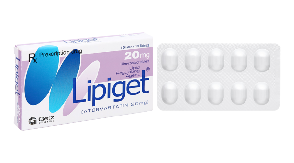 Lipiget 20mg giúp làm giảm cholesterol toàn phần (1 vỉ x 10 viên)