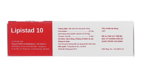 Lipistad 10 trị rối loạn mỡ máu (3 vỉ x 10 viên)