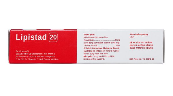 Lipistad 20 trị rối loạn mỡ máu (3 vỉ x 10 viên)