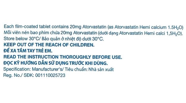 Lipitor 20mg trị rối loạn mỡ máu (3 vỉ x 10 viên)