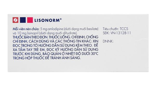 Lisonorm 5mg/10mg trị tăng huyết áp (3 vỉ x 10 viên)