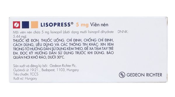 Lisopress 5mg trị tăng huyết áp, suy tim (2 vỉ x 14 viên)