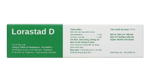 Lorastad D 5mg giảm triệu chứng viêm mũi dị ứng, mày đay (3 vỉ x 10 viên)