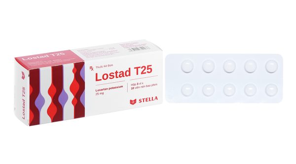 Lostad T25 trị tăng huyết áp, suy tim, nhồi máu cơ tim (3 vỉ x 10 viên)