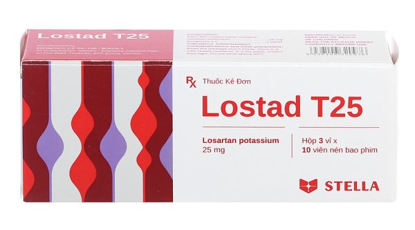 Lostad T25 trị tăng huyết áp, suy tim, nhồi máu cơ tim (3 vỉ x 10 viên)