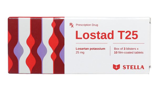 Lostad T25 trị tăng huyết áp, suy tim, nhồi máu cơ tim (3 vỉ x 10 viên)
