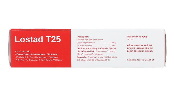 Lostad T25 trị tăng huyết áp, suy tim, nhồi máu cơ tim (3 vỉ x 10 viên)