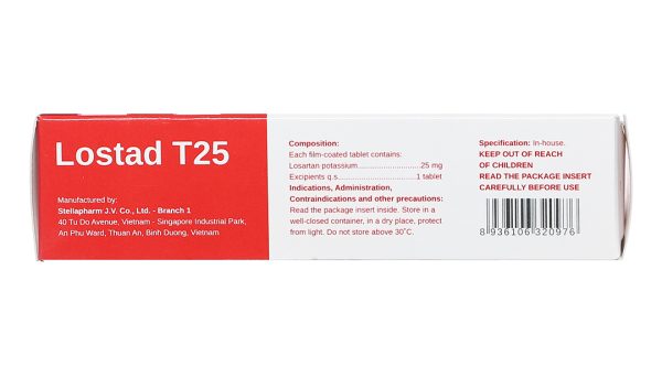 Lostad T25 trị tăng huyết áp, suy tim, nhồi máu cơ tim (3 vỉ x 10 viên)