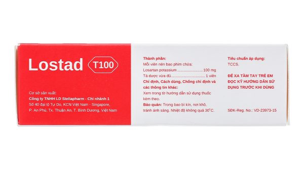 Lostad T100 trị tăng huyết áp và suy tim mạn tính (3 vỉ x 10 viên)