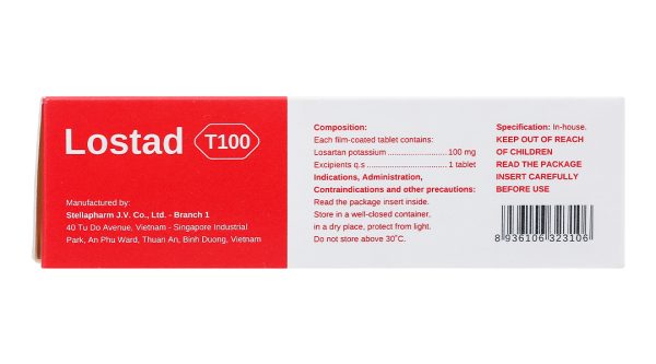 Lostad T100 trị tăng huyết áp và suy tim mạn tính (3 vỉ x 10 viên)