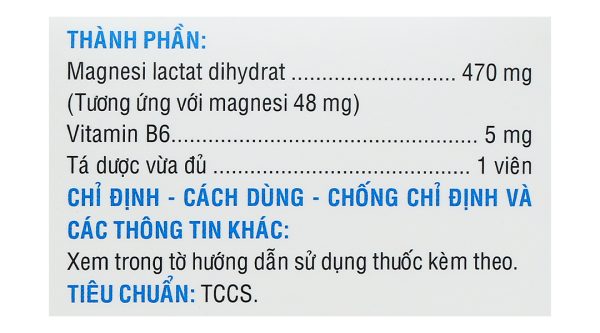 Magnesi-B6 điều trị thếu magnesi và vitamin B6 (10 vỉ x 10 viên)
