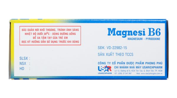 Magnesi B6 Phong Phú trị thiếu magie, giảm lo âu, căng thẳng (5 vỉ x 10 viên)