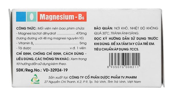 Magnesium - B6 TV.Pharm làm giảm các triệu chứng thiếu hụt magnesi (10 vỉ x 10 viên)